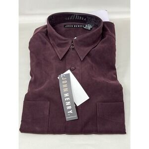 John Henry Button Down Shirt Mens MED Purple Crimson NWT Long Sleeve Microfiber